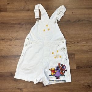 Vintage Disney Winnie the Pooh Overalls Womens Size Small Shorts White Denim